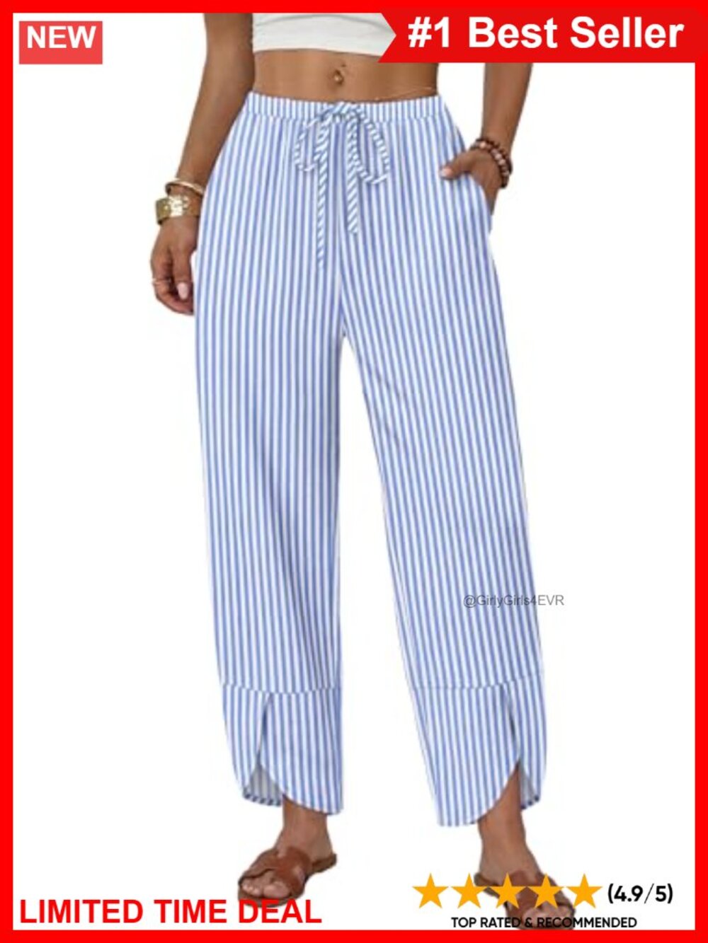 Wide Leg Capri Pants with Pockets Drawstring Elastic Waist Palazzo Summer